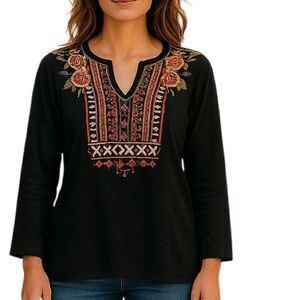 Johnny Was Issoria Embroidered French Terry Sweatshirt NWT